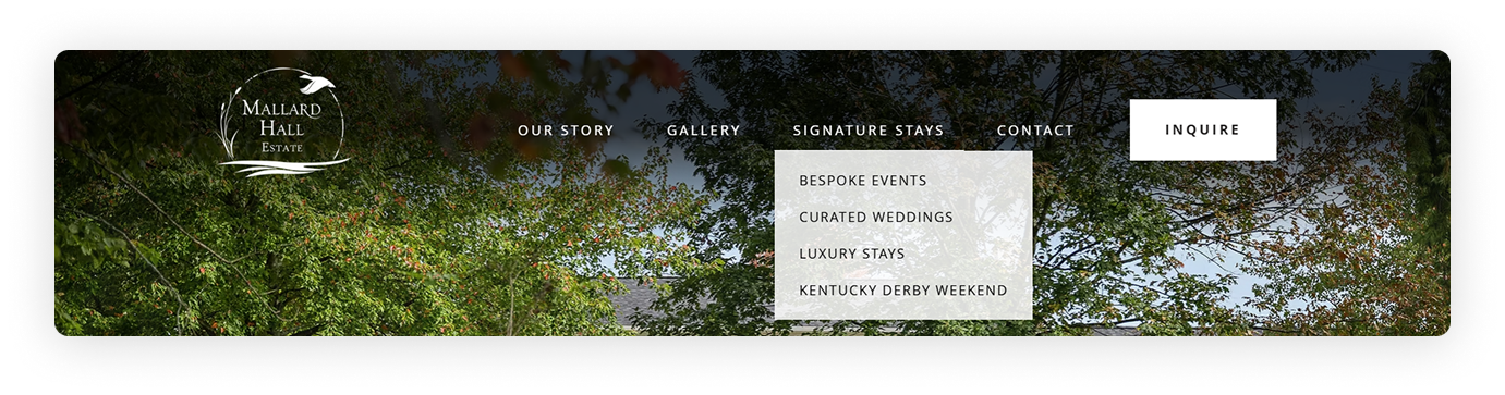 Comparison of the Mallard Hall website's navbar before and after the redesign.